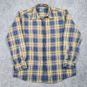 Pendleton Shirt Mens Large Yellow Blue Plaid‎ Canterbury Cloth Pima Merino